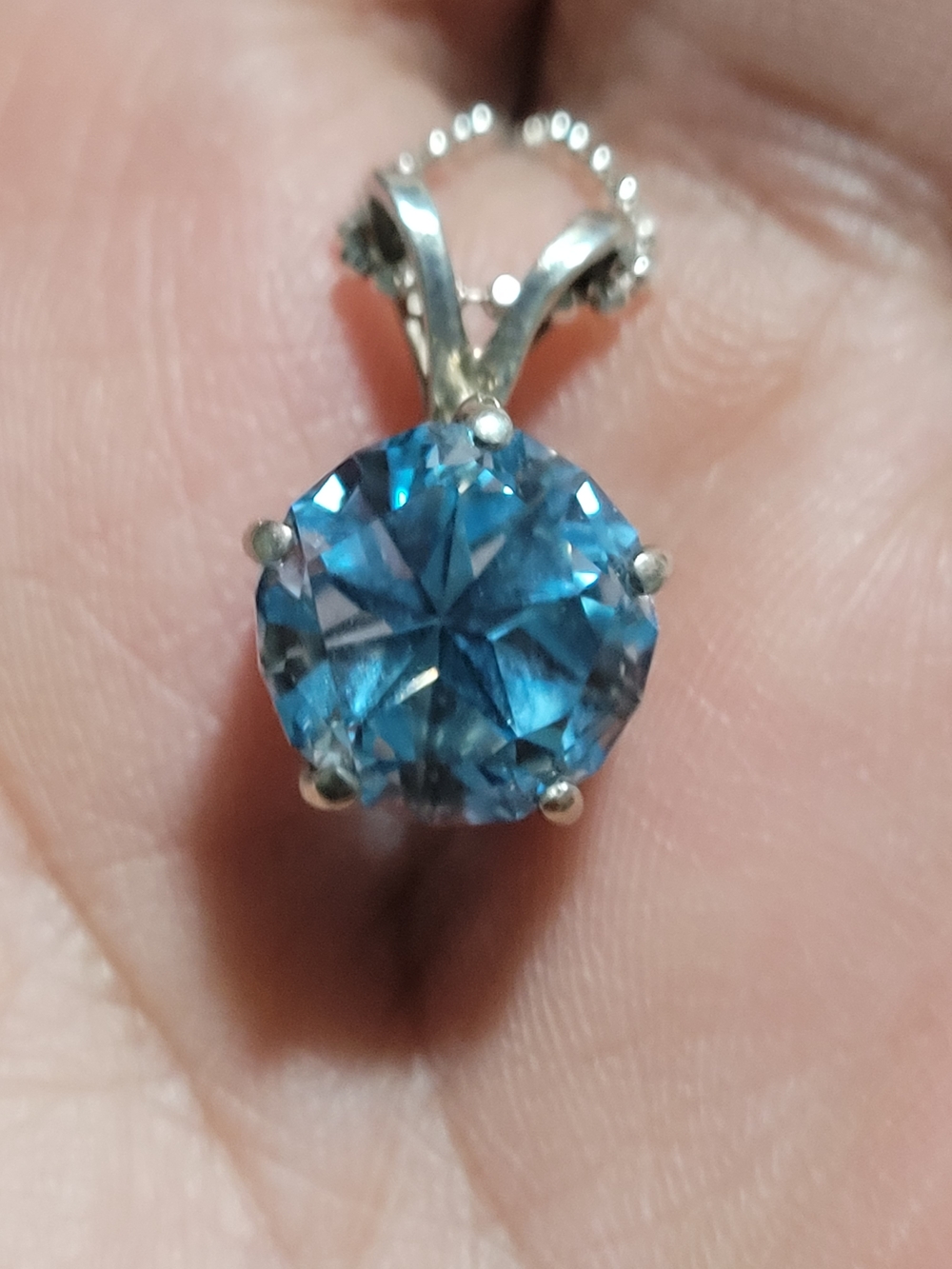 New Vintage Texas Star Blue Topaz Charm Necklace Set 925 Sterling Silver